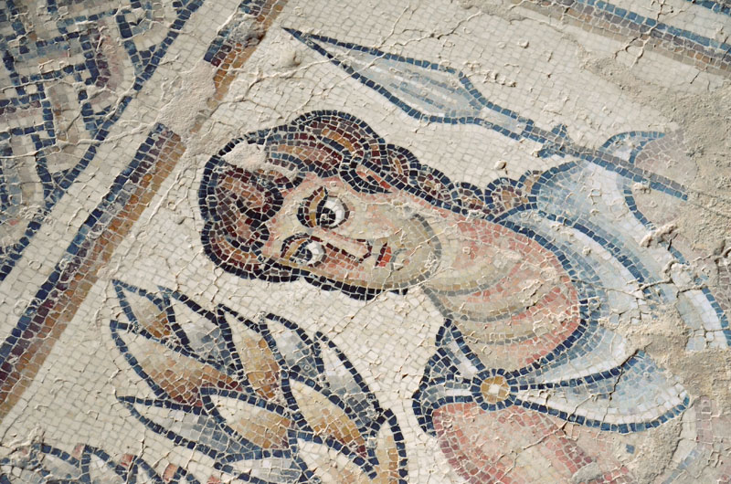 mosaic tiled floor in Sepphoris of man with spear